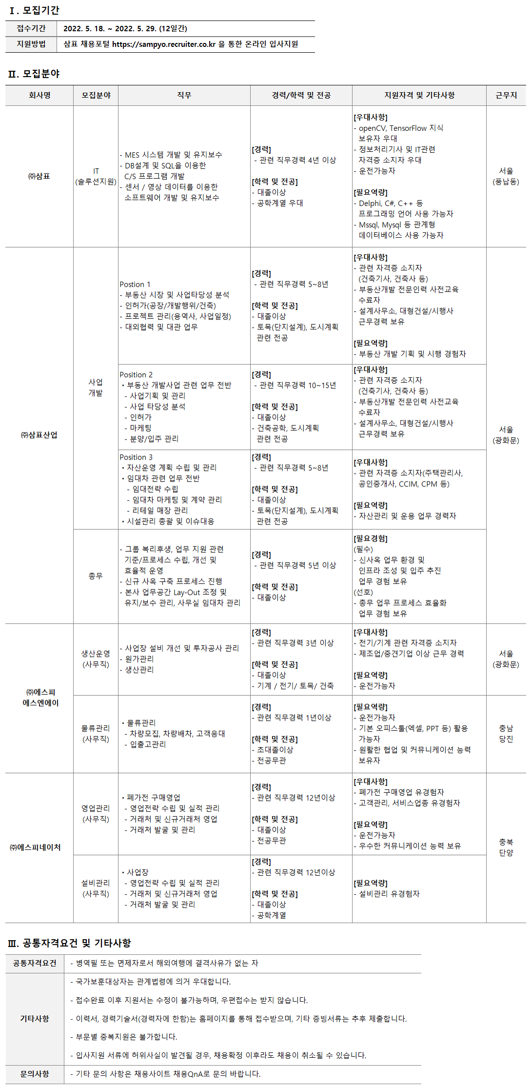 삼표그룹 신입사원 공개채용 - SAMPYO